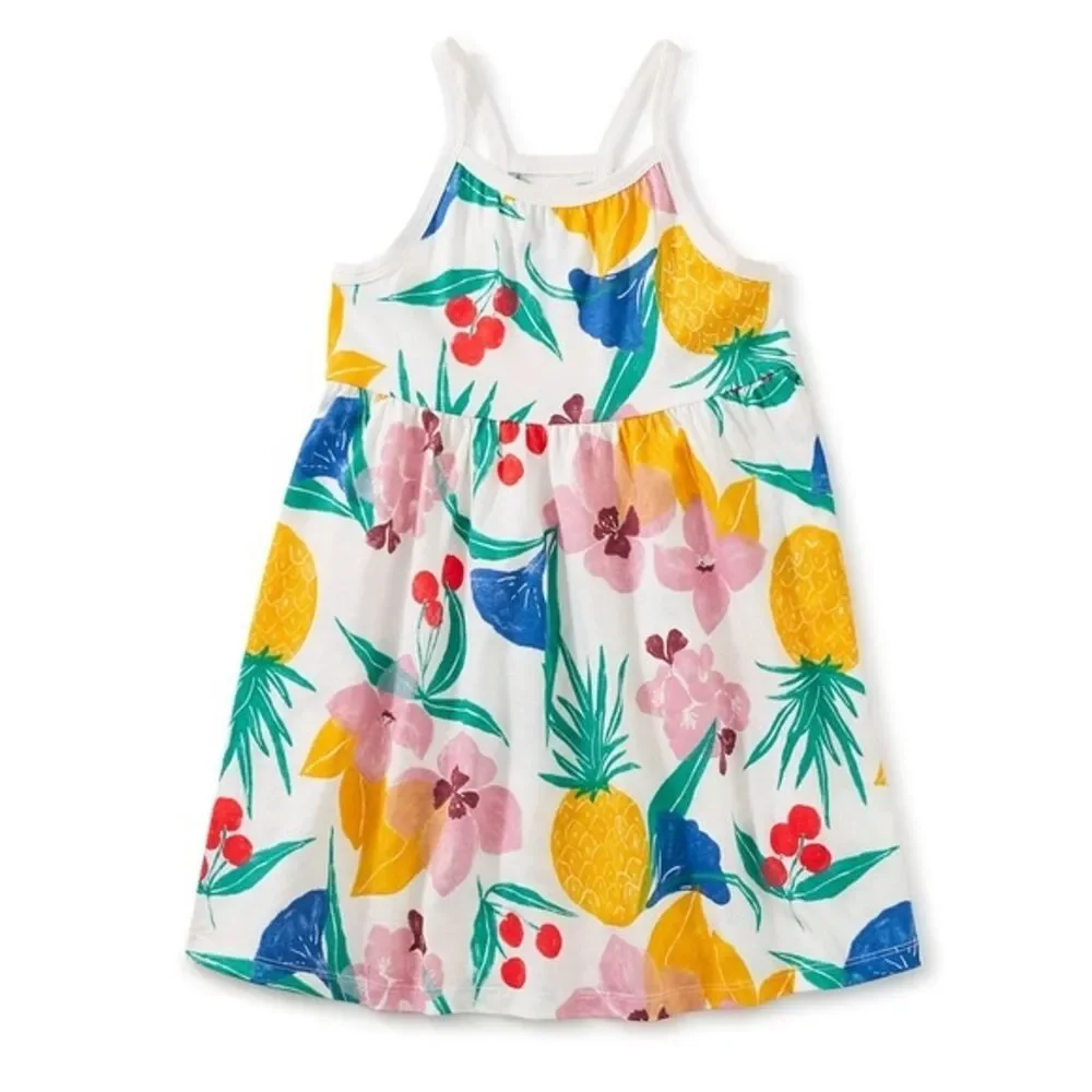 Tea Collection Floral Dress GIrl’s 6 White Sun Summer Fit & Flare Trapeze Flowy